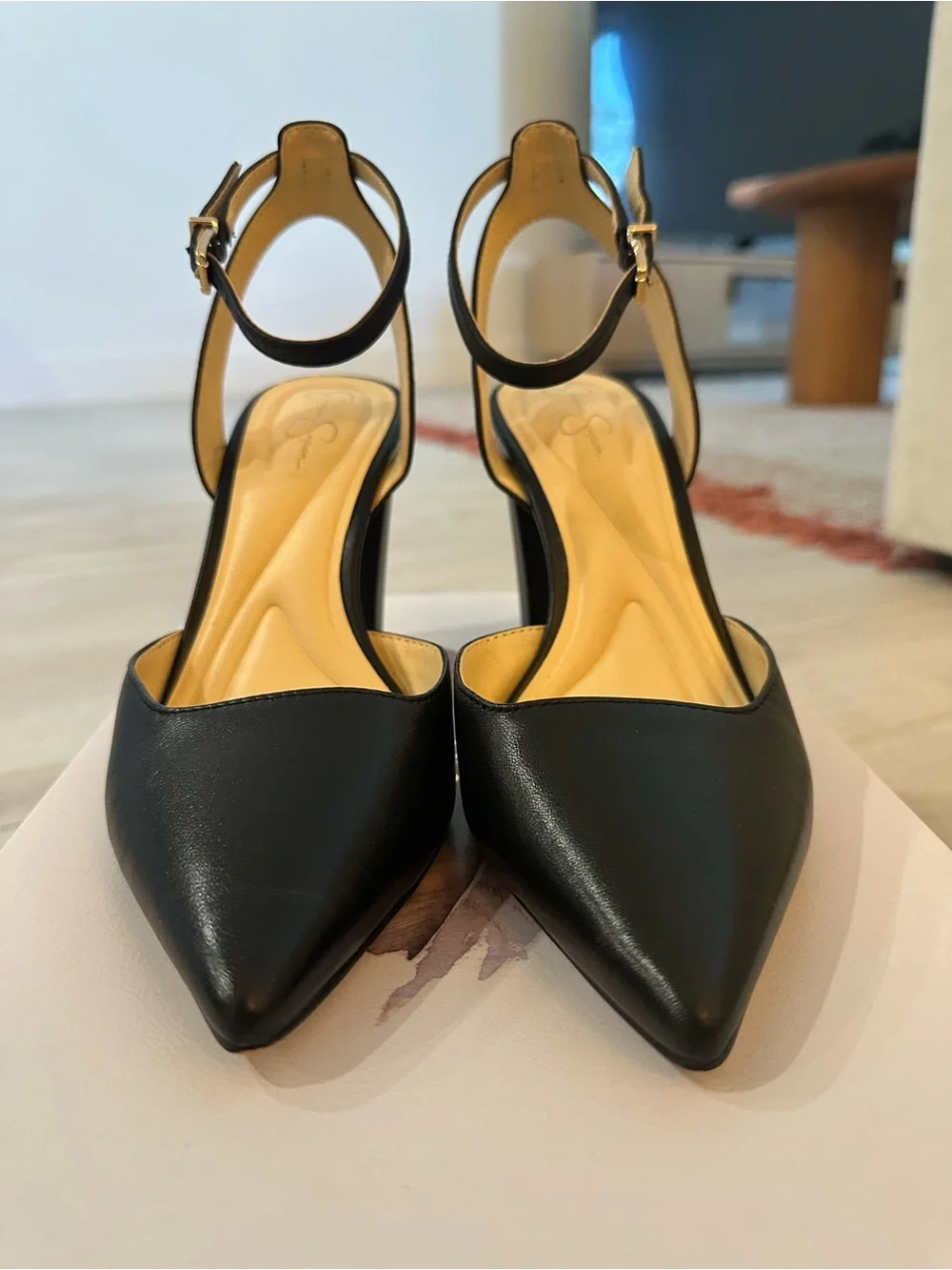 Jessica Simpson Norielle Black Leather Pointed Toe Heels 7.5M